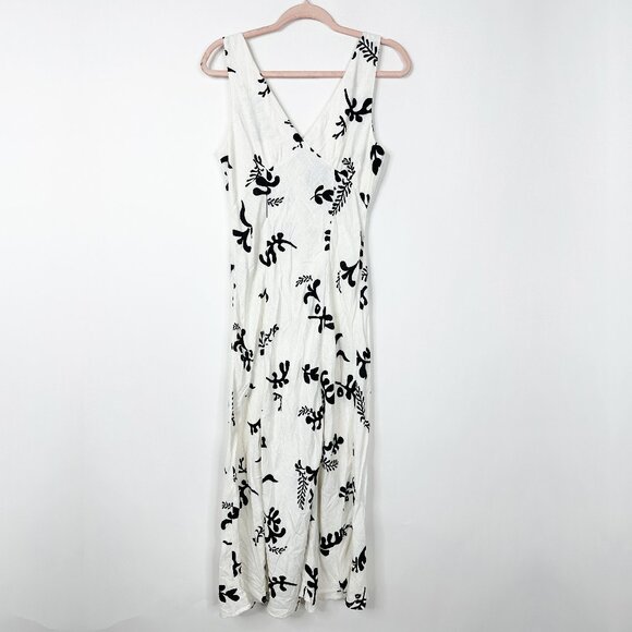 2/$24 Paper Heart Floral Print Linen Blend Maxi Dress  V-Neck White S A0456 TRB3 - Picture 3 of 8